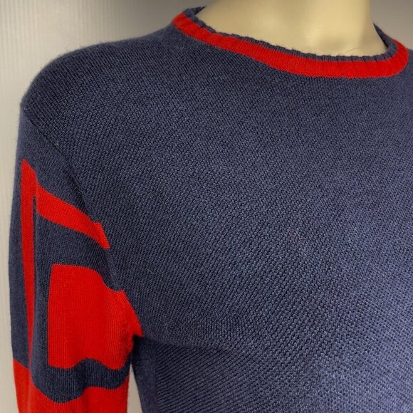 VS & GIGLI Crew Neck Long Sleeves‎ Blue & Red Sweater Size S - Picture 4 of 5